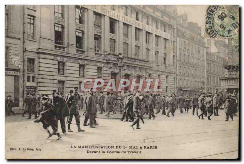 Old Postcard The May 1st demonstration in Paris Before the Labor Exchange