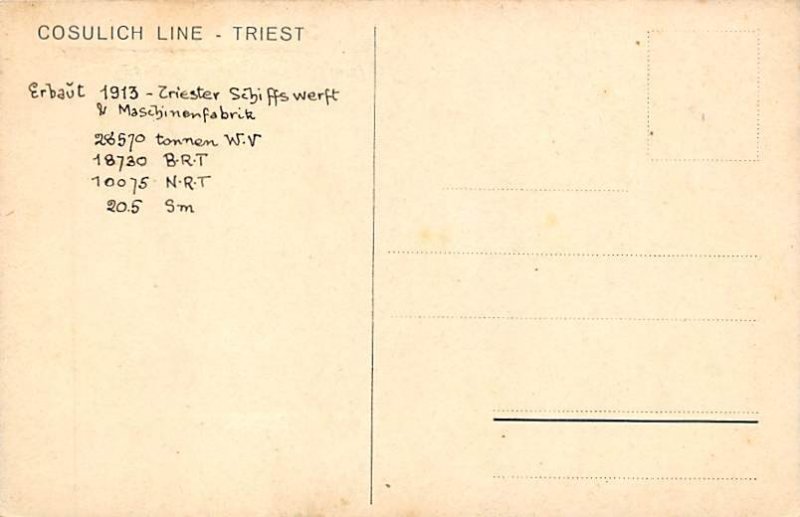 Triest Cosulich Line Ship Unused 