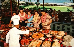 Kailua-Kona Hawaii Famous Salad Bar Beach Side Chefs Diners Tiki Postcard KH6