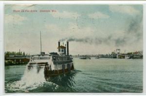 Paddle Steamer Fox River Oshkosh Wisconsin 1908 postcard