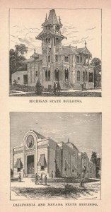 1876 Michigan California Nevada State Buildings Victorian Era Engraving 2T1-57k