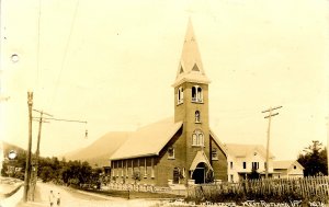 VT - West Rutland. St Stanislaus Church, Mt Hanley in distance *RPPC  (holes)...