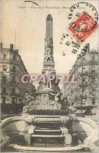 Postcard Old Lyon Place of the Republic Monument Carnot