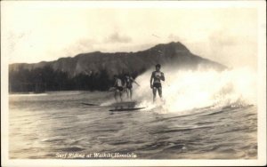 Hawaii HI Waikiki Honolulu Surfing Surfers Real Photo Postcard 1920s-30s