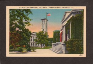 SC Richard Furman University Hall Library Greenville South Carolina Postcard