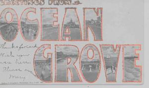 Ocean Grove New Jersey Greetings From large letter glittered antique pc Z19870