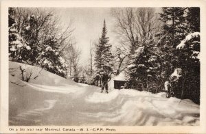 Ski Trail near Montreal QC Quebec Winter Skiing Skier PECO Postcard H8