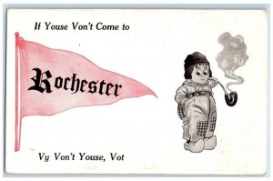 Rochester New York NY Postcard Pennant Dutch Kids Smoking 1912 Vintage Antique