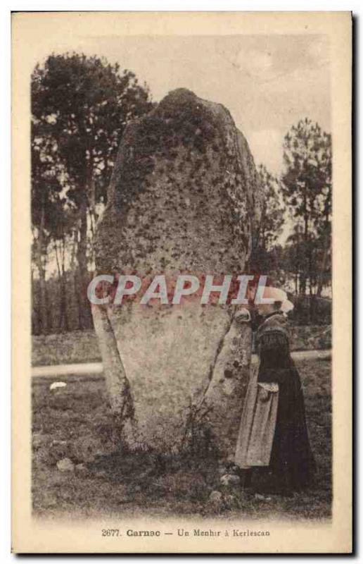 Old Postcard Dolmen Menhir Carnac A menhir has Kerlescan Folklore