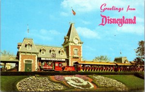 Disneyland Postcard Floral Mickey Mouse Entrance Santa Fe Railroad Train Depot