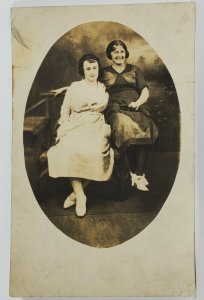 RPPC Mother and Daughter Great Hair Bangs c1920s Studio Postcard R4