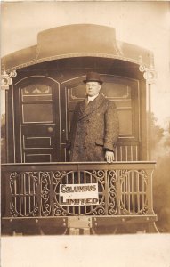 J56/ Columbus Ohio RPPC Postcard c1910 Studio Railroad Man in Suit 317