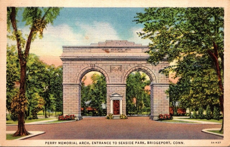 Connecticut Bridgeport Perry Memorial Arch Entrance To Seaside Park 1936 Curt...