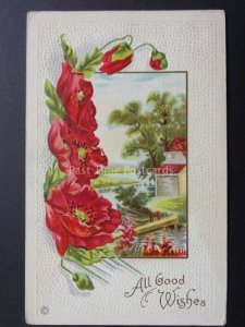 Embossed Poppies Postcard: All Good Wishes 535A - Donation to R.B.L.