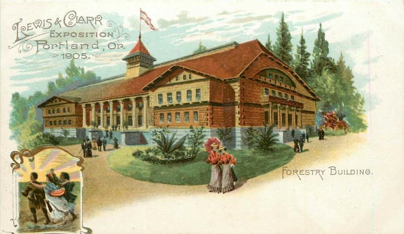 1905 Lewis & Clark Expo Postcard Portland OR Forestry Building unposted nice 