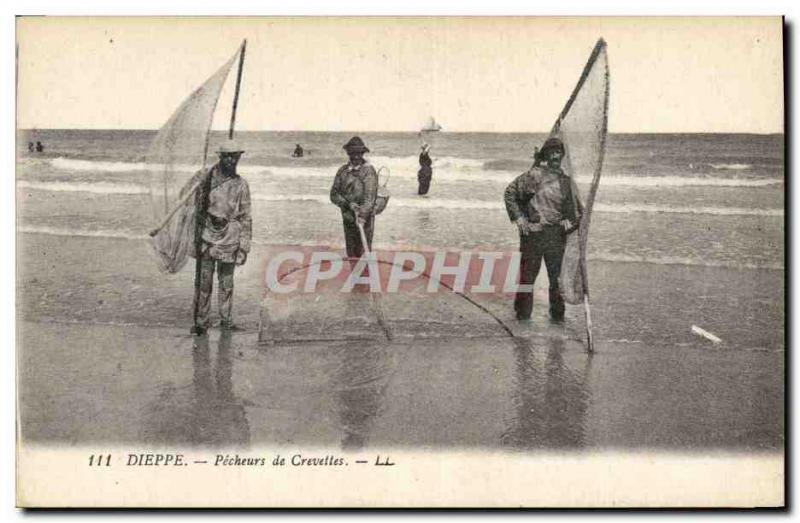 Postcard Old Fishing Pecheurs Dieppe shrimp