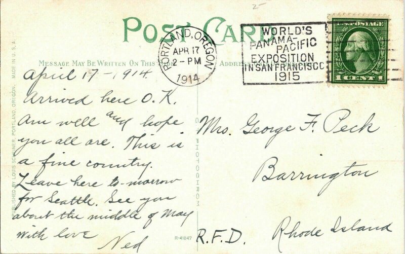 Hotel Portland Oregon Cancel Antique 1c Stamp Panama Pacific Exposition Cancel 