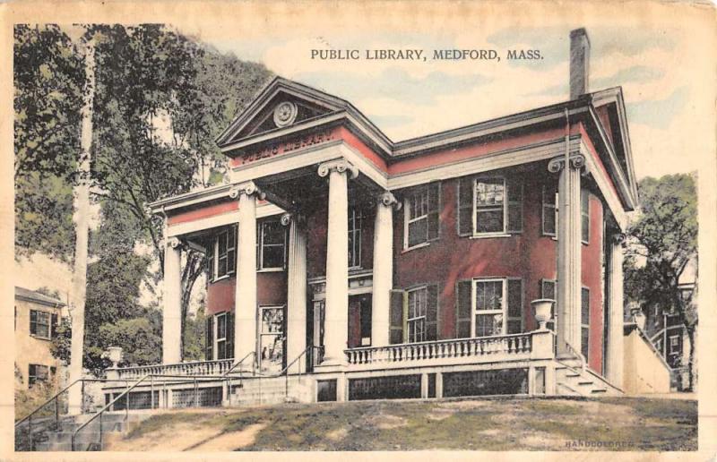 Medford Massachusetts Public Library Street View Antique Postcard K48397