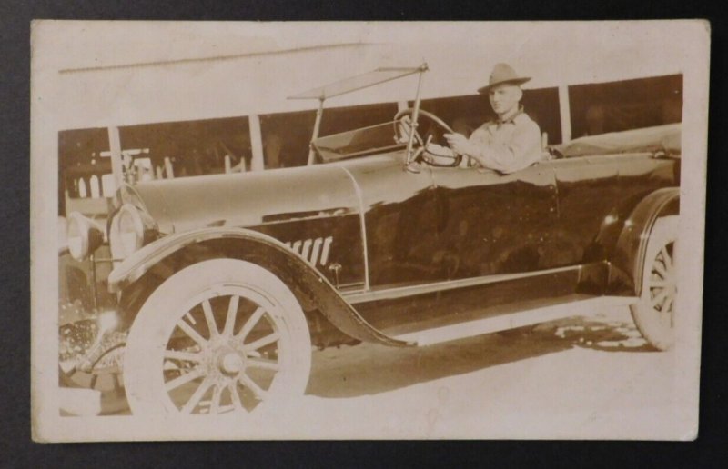 Mint Real Picture Postcard RPPC US Army Soldier Driving Staff Car Pre WW2