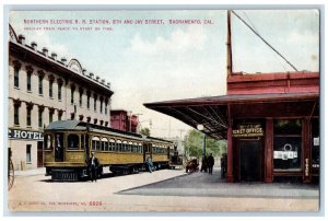 c1910 Northern Electric RR Station 8th Jay Street Sacramento California Postcard 