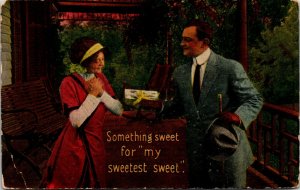 VINTAGE POSTCARD SOMETHING SWEET FOR MY SWEETEST SWEET ROMANCE HUMOR 1920s