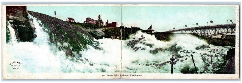 Spokane Washington WA Postcard Lower Falls  Scenic View Fold Out Panoramic 1906