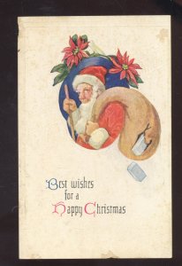 SANTA CLAUS SACK OF TOYS BEST WISHES VINTAGE EMBOSSED CHRISTMAS POSTCARD