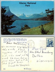 1969 Lake St. Mary Glacier National Park Montana MT Vintage Postcard