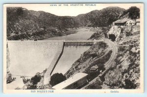 CORDOBA, ARGENTINA ~ Birdseye SAN ROQUE'S DAM with Train c1910s-20s  Postcard