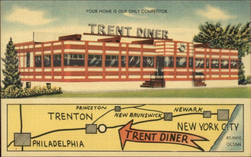 Trenton NJ Trent Diner Roadside Linen Postcard EXC COND