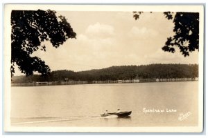 c1940's Boating Scene At Spavinaw Lake Oklahoma OK Gibson RPPC Photo Postcard