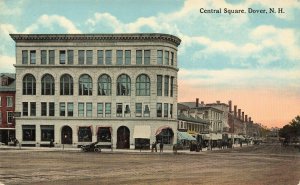 Dover NH Central Square Drug Store Old Car Postcard