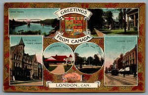 Postcard London Ontario 1909 Greetings From Canada Multi View London Leaf Border