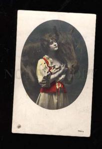 3014268 Tinted Lady BELLE & HORSE in oval Vintage Photo PC