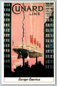 Cunard Postcard - 1990's REPRINT OF 1929 TRAVEL POSTER -Europe