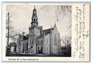 Rockford Illinois IL Postcard Court Street Methodist Episcopal Church 1906 Scene