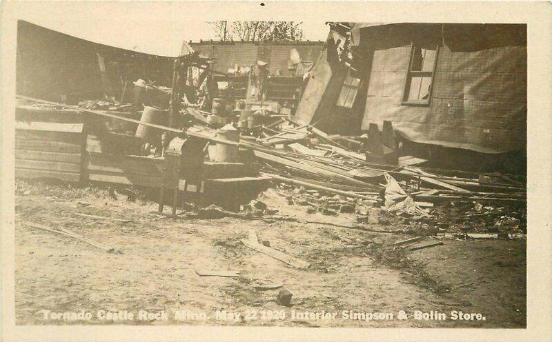 Castle Rock Minnesota Simpson Bolin Store Tornado 1926 RPPC Photo Postcard 3497