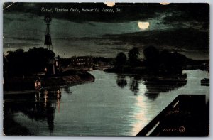 Postcard Fenelon Falls Ontario 1908 Canal at Night Split Ring Cancel Bridgenorth