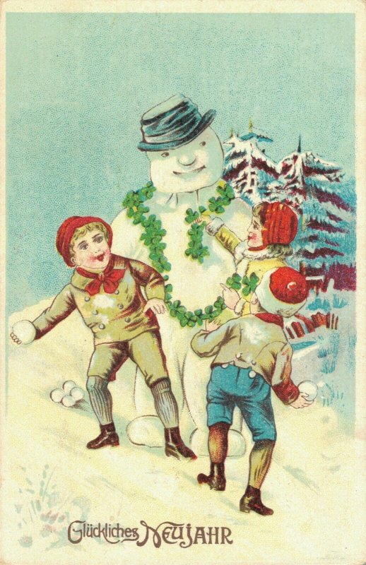 Happy New Year Vintage Postcard Snowman 03.33