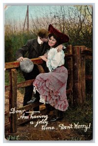 Romance Having a Jolly Time Couple Kissing UNP JWS DB Postcard U8