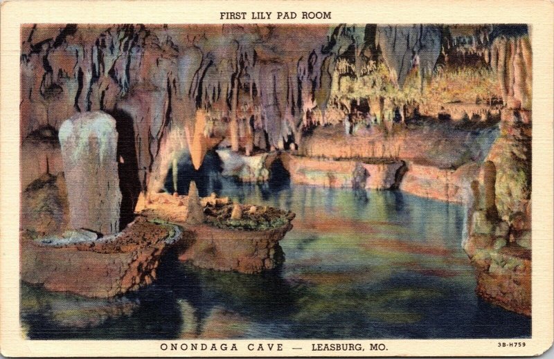 First Lily Pad Room Onondaga Cave Leasburg MO Lebanon Cancel c1949 Postcard 1c 