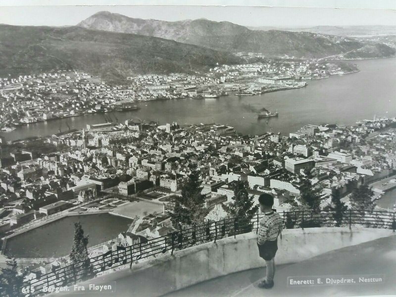 Bergen Fra Fløyen Norway Aerial View  Vintage RP Postcard