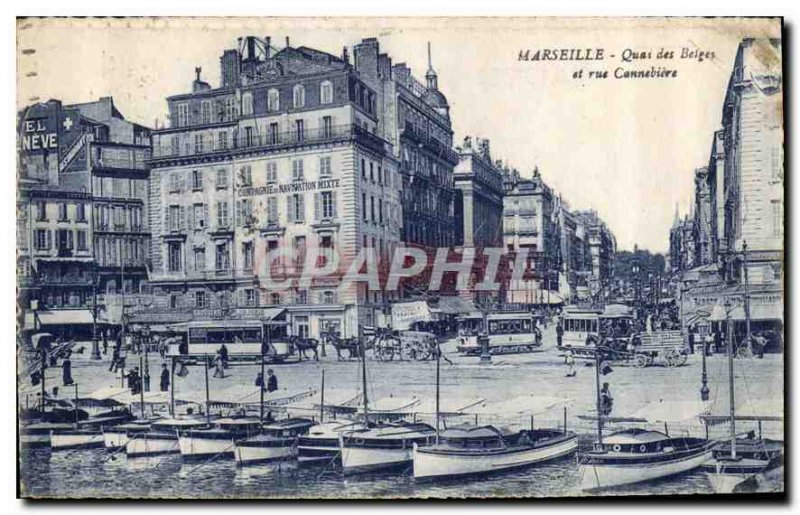 Postcard Old Marseille Quai des Belges and street Cannebiere