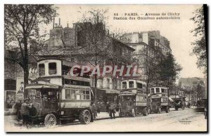 Old Postcard Paris Avenue de Clichy Station auto Omnibus TOP