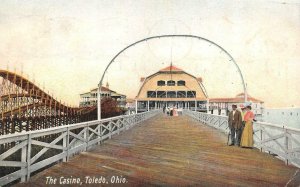 TOLEDO, OH Ohio  THE CASINO  Walkway Bridge~Roller Coaster~Railway 1907 Postcard