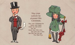 Christmas May Your Outlook Be Pleasant Children Dressed In Adult Finery, Print