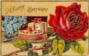 LOT 2 POSTCARDS~ROSE-CAKE-FLOWER ANCHOR~BIRTHDAY GREETING-COLORFUL EMBOSSED