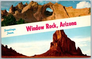 Window Rock Arizona & Shiprock New Mexico 1950s Banner Greetings Postcard