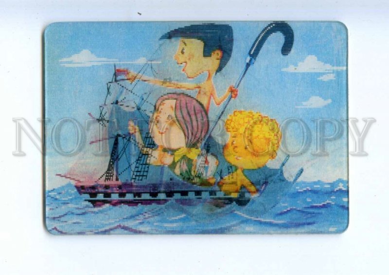 487129 USSR 1985 Pekar cartoon treasure shipwreck lenticular 3D Pocket CALENDAR