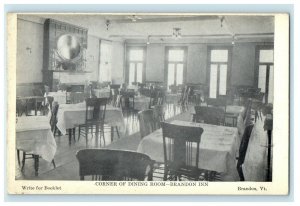 c1912 Corner of Dining Room, Brandon Inn, Brandon Vermont VT Postcard